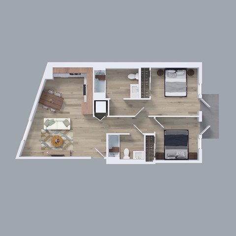 Floor plan for 2 beds, 2 baths, 880 sqft